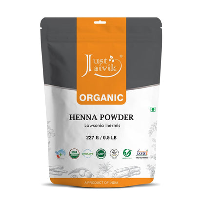 Just Jaivik 100% Natural USDA Certified Organic Henna Powder for Hair - 227g (0.5 lb / 8 oz) - No Chemicals or Additives