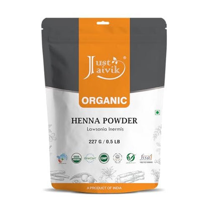 Just Jaivik 100% Natural USDA Certified Organic Henna Powder for Hair - 227g (0.5 lb / 8 oz) - No Chemicals or Additives