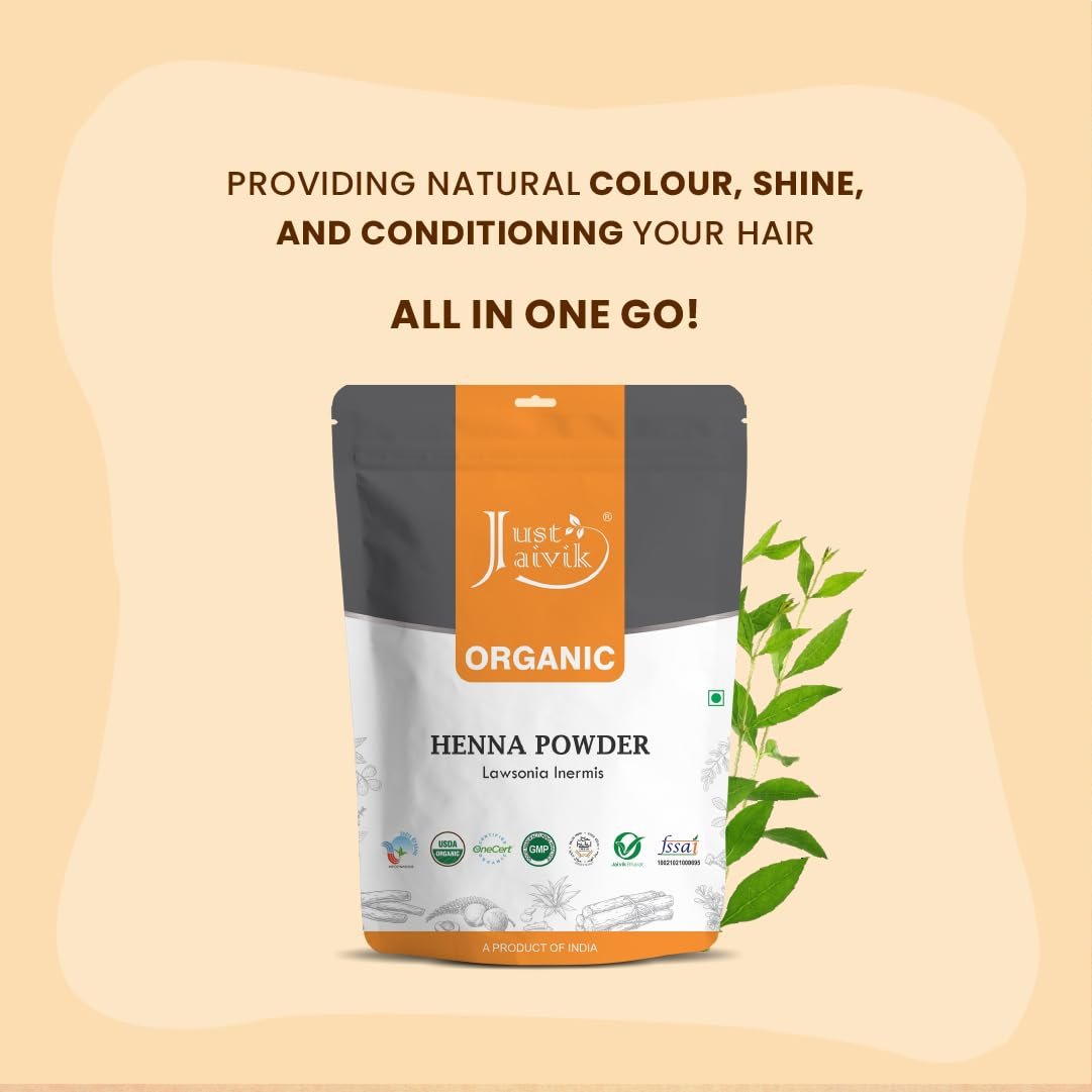 Just Jaivik 100% Natural USDA Certified Organic Henna Powder for Hair - 227g (0.5 lb / 8 oz) - No Chemicals or Additives - görsel 9