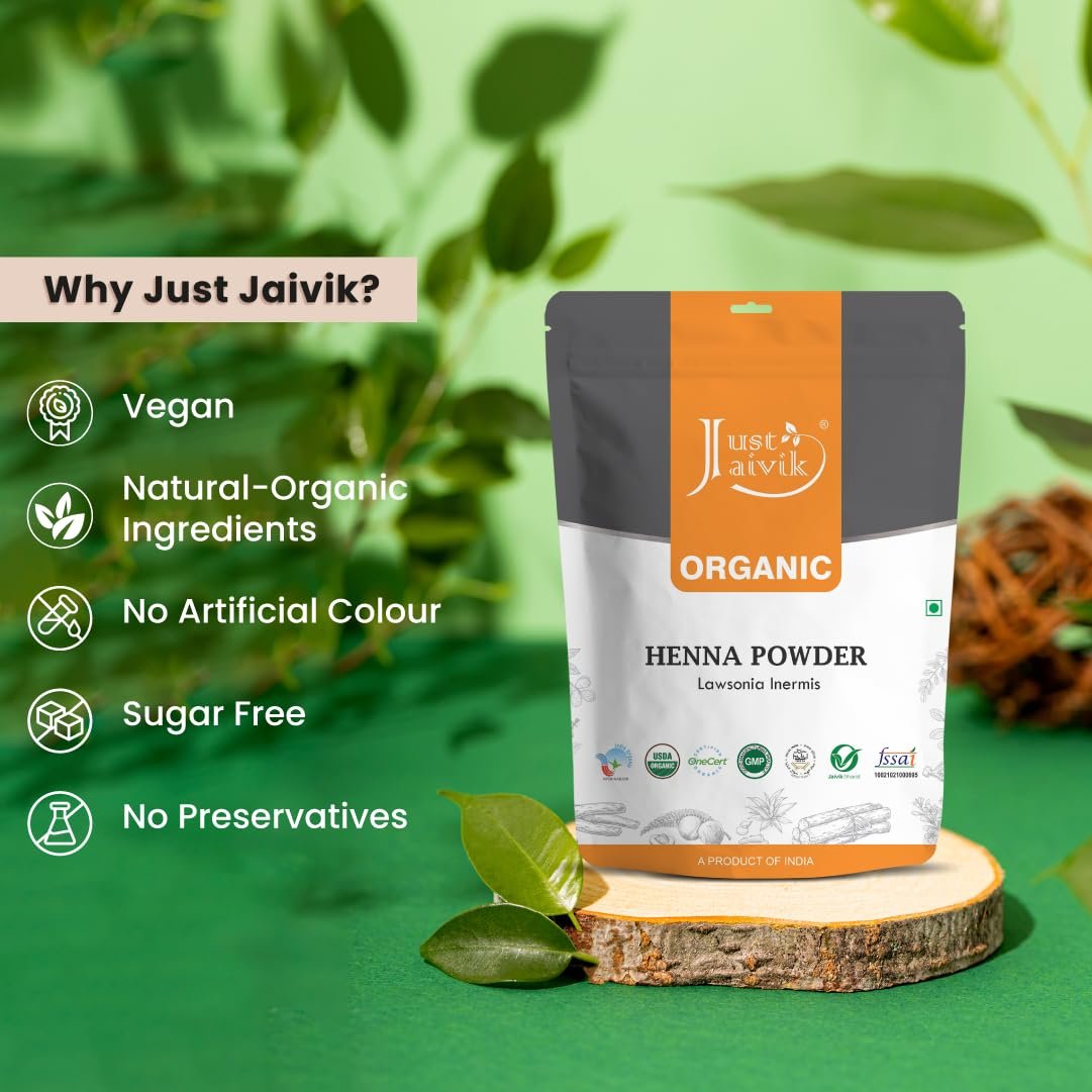 Just Jaivik 100% Natural USDA Certified Organic Henna Powder for Hair - 227g (0.5 lb / 8 oz) - No Chemicals or Additives - görsel 11
