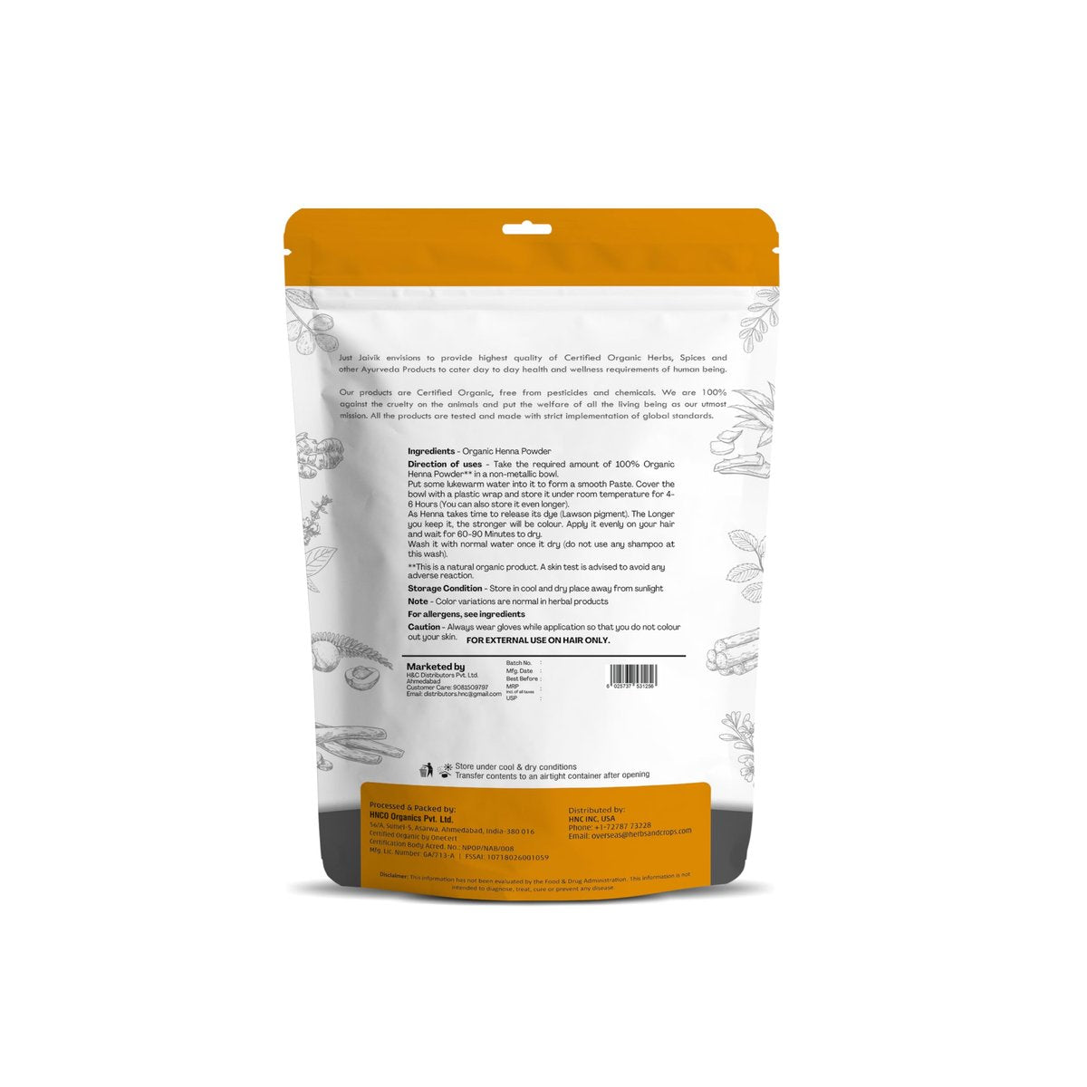 Just Jaivik 100% Natural USDA Certified Organic Henna Powder for Hair - 227g (0.5 lb / 8 oz) - No Chemicals or Additives - görsel 3