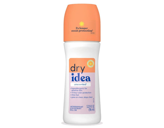 Dry Idea Unscented Roll-On Antiperspirant Deodorant, 3.25 oz (Pack of 10)