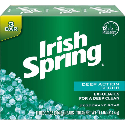 Irish Spring Clean Scrub Deodorant Bar Soap, 3.75 oz (Pack of 2) - 6 Bars Total Avelisse