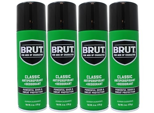 Brut Classic Anti-Perspirant Deodorant Spray, 6 oz (Pack of 4) – Long-Lasting Odor & Wetness Protection for Men Avelisse