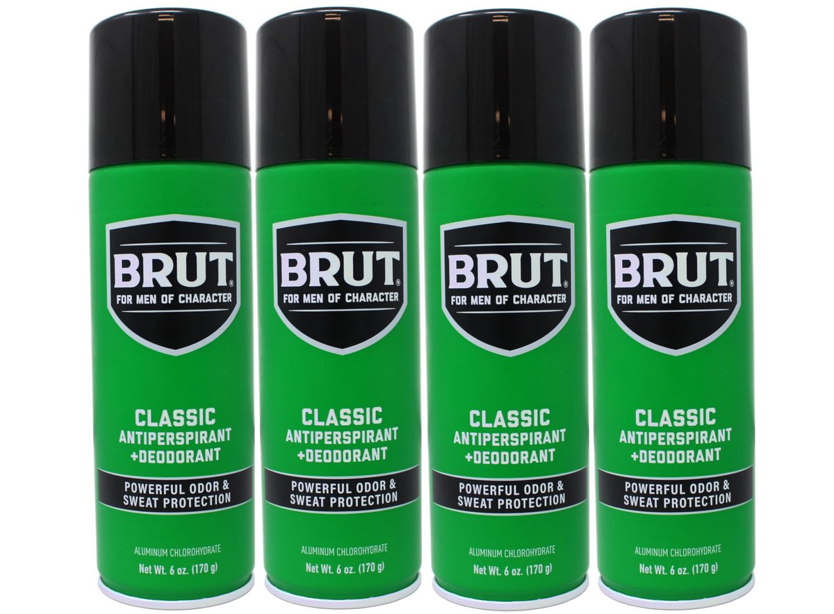 Brut Classic Anti-Perspirant Deodorant Spray, 6 oz (Pack of 4) – Long-Lasting Odor & Wetness Protection for Men Avelisse