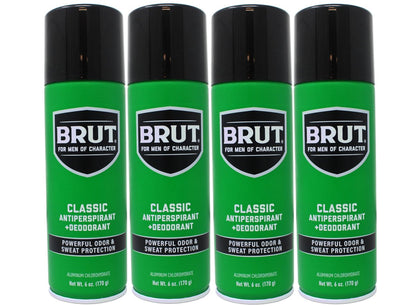Brut Classic Anti-Perspirant Deodorant Spray, 6 oz (Pack of 4) – Long-Lasting Odor & Wetness Protection for Men Avelisse