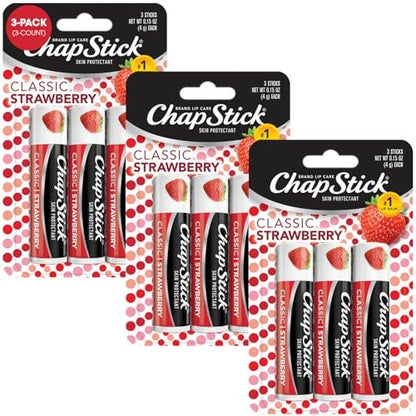 ChapStick Classic Strawberry Lip Balm, 9-Count – Tinted Lip Moisturizer, Juicy & Sweet Flavor Avelisse