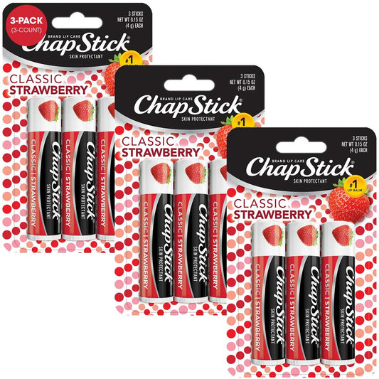 ChapStick Classic Strawberry Lip Balm, 9-Count – Tinted Lip Moisturizer, Juicy & Sweet Flavor Avelisse