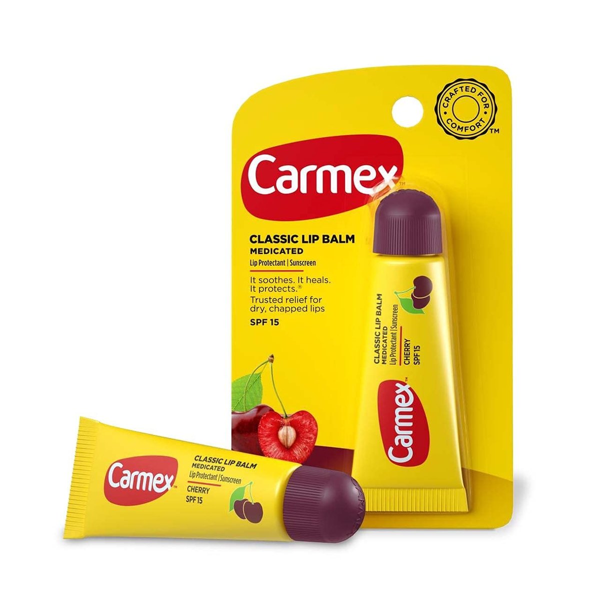 Carmex Classic Lip Balm Cherry SPF 15 - 0.35 oz Tube (Pack of 3) - Moisturizing Lip Protection with Sunscreen - görsel 1