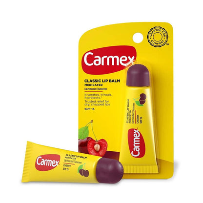 Carmex Classic Lip Balm Cherry SPF 15 - 0.35 oz Tube (Pack of 3) - Moisturizing Lip Protection with Sunscreen