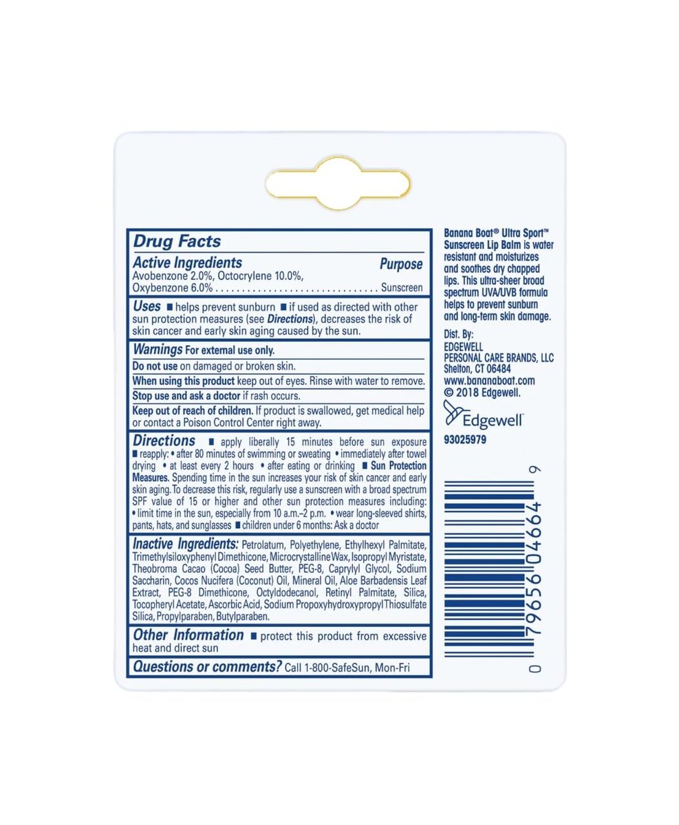 Banana Boat Sport Performance Sunscreen Lip Balm SPF 50, 0.15 oz (Pack of 8) - görsel 3