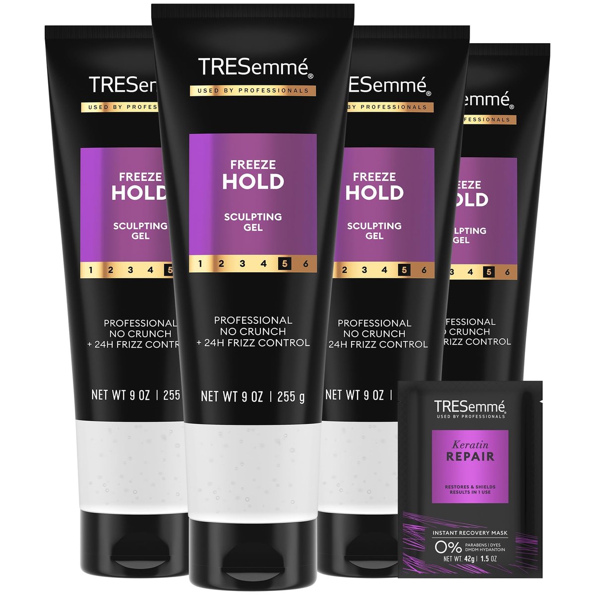 TRESemmé Mega Control Hair Gel 4-Pack, 9 oz Each, 24H Frizz Control & Keratin Repair Avelisse