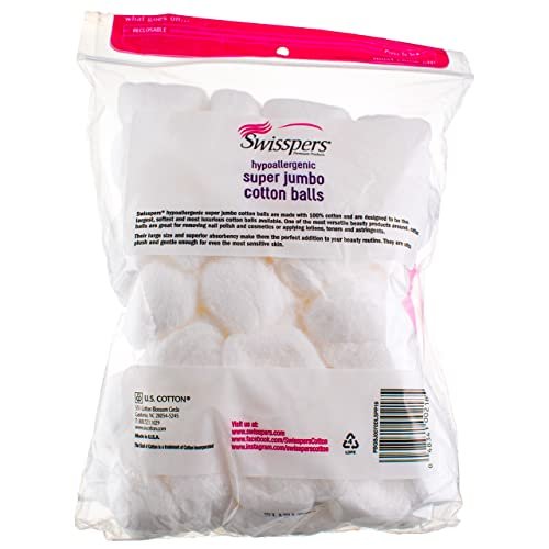 Swisspers Premium Super Jumbo Cotton Balls, Puff Perfect - 70 Count (Pack of 6) - 100% Pure Cotton Avelisse