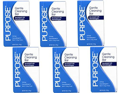 Purpose Gentle Cleansing Bar - Hypoallergenic, Sulfate-Free, Oil-Free Soap for Sensitive & Dry Skin - 6 oz (Pack of 6) Avelisse