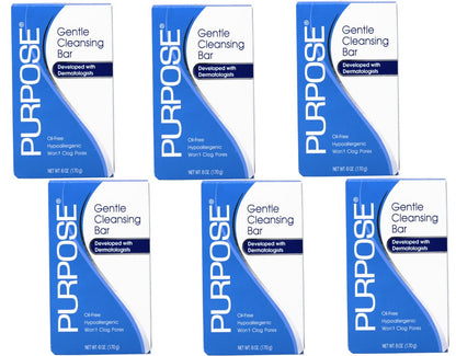 Purpose Gentle Cleansing Bar - Hypoallergenic, Sulfate-Free, Oil-Free Soap for Sensitive & Dry Skin - 6 oz (Pack of 6) Avelisse