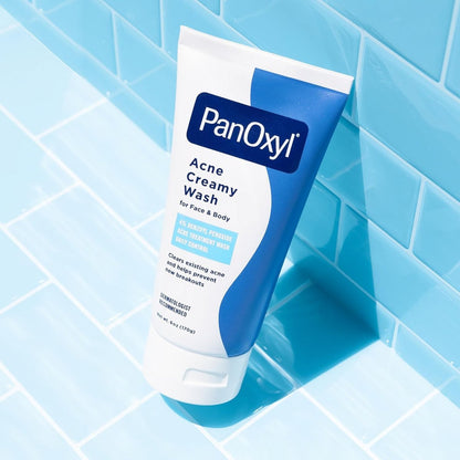 PanOxyl 4% Benzoyl Peroxide Acne Creamy Wash, 6 oz (Pack of 8) - Effective Acne Treatment Face & Body Wash