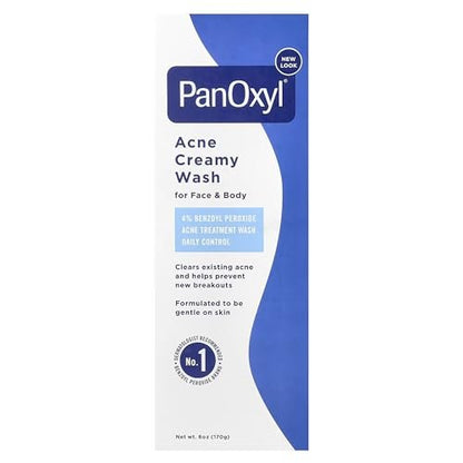 PanOxyl 4% Benzoyl Peroxide Acne Creamy Wash, 6 oz (Pack of 8) - Effective Acne Treatment Face & Body Wash