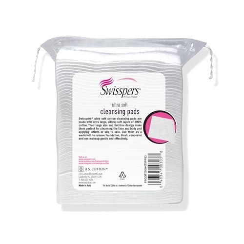 Swisspers Premium Facial Cleansing Pads, 100% Cotton, Ultra Soft, Extra Large, 50 Count (Pack of 3) - 150 Pads Total Avelisse