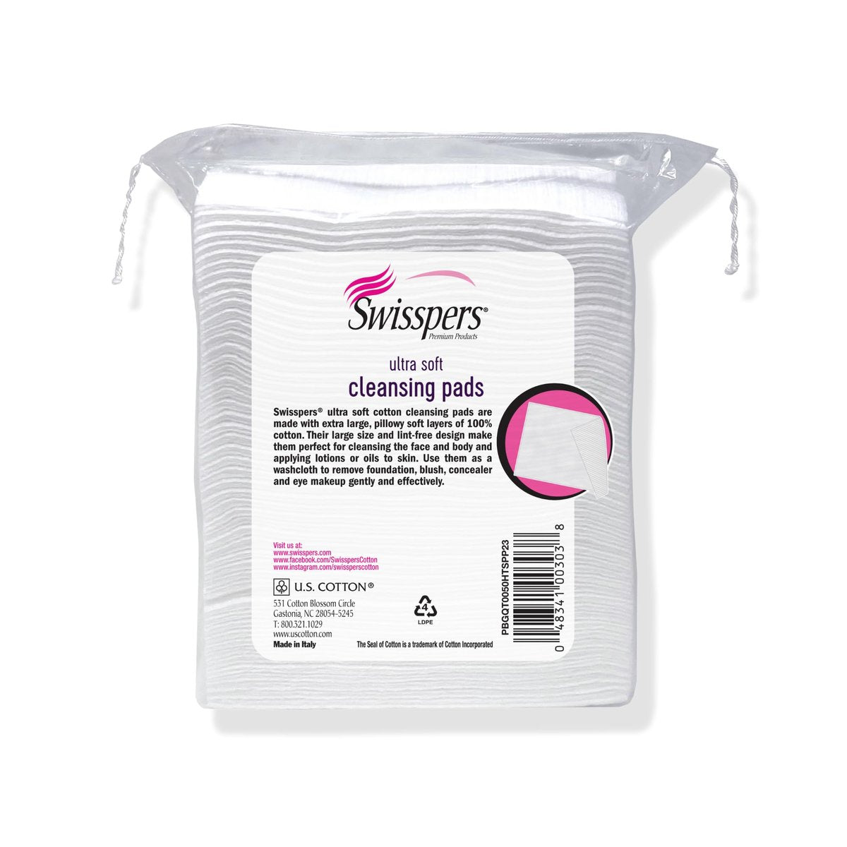 Swisspers Premium Facial Cleansing Pads, 100% Cotton, Ultra Soft, Extra Large, 50 Count (Pack of 3) - 150 Pads Total Avelisse
