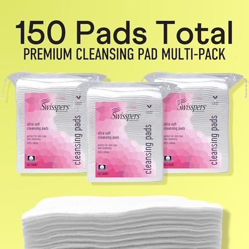 Swisspers Premium Facial Cleansing Pads, 100% Cotton, Ultra Soft, Extra Large, 50 Count (Pack of 3) - 150 Pads Total Avelisse