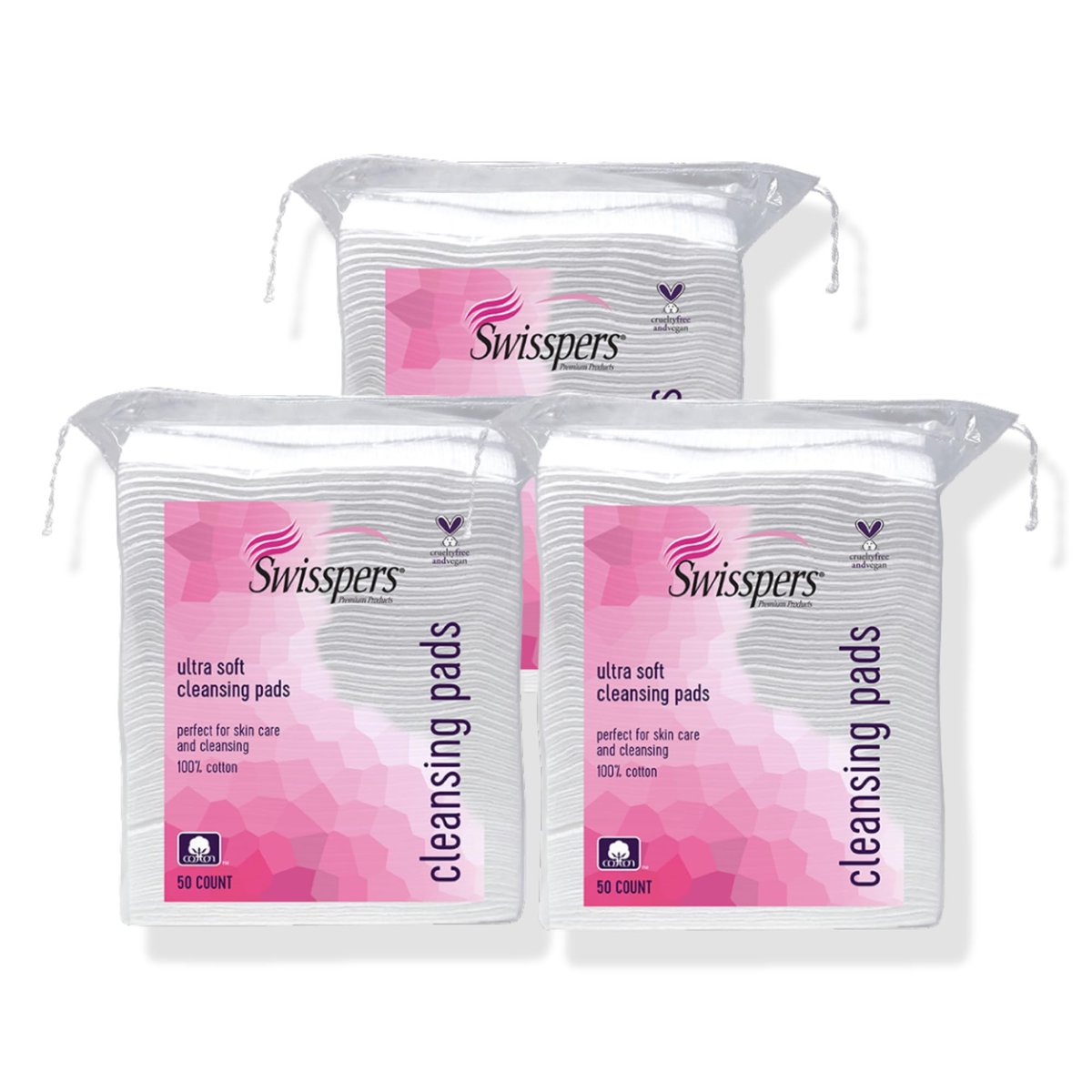 Swisspers Premium Facial Cleansing Pads, 100% Cotton, Ultra Soft, Extra Large, 50 Count (Pack of 3) - 150 Pads Total Avelisse