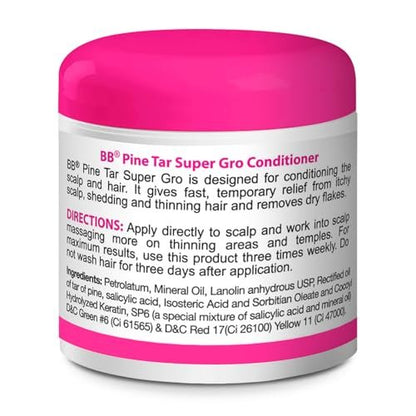 Bronner Bros BB Pine Tar Super Gro Conditioning Temple & Scalp Treatment - Soothes Dry, Itchy Scalp, Moisturizer & Deep Conditioner with Pine Tar, Salicylic Acid & Lanolin - 6 oz