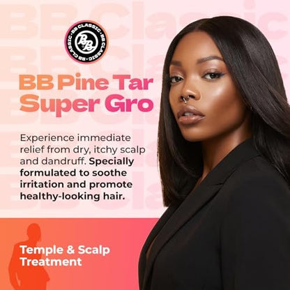 Bronner Bros BB Pine Tar Super Gro Conditioning Temple & Scalp Treatment - Soothes Dry, Itchy Scalp, Moisturizer & Deep Conditioner with Pine Tar, Salicylic Acid & Lanolin - 6 oz
