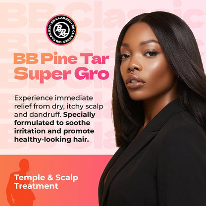 Bronner Bros BB Pine Tar Super Gro Conditioning Temple & Scalp Treatment - Soothes Dry, Itchy Scalp, Moisturizer & Deep Conditioner with Pine Tar, Salicylic Acid & Lanolin - 6 oz