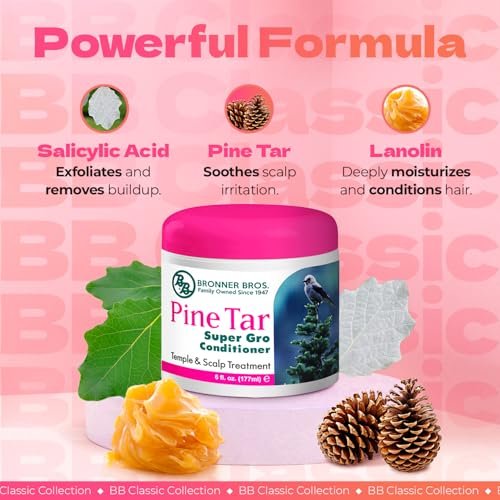 Bronner Bros BB Pine Tar Super Gro Conditioning Temple & Scalp Treatment - Soothes Dry, Itchy Scalp, Moisturizer & Deep Conditioner with Pine Tar, Salicylic Acid & Lanolin - 6 oz - görsel 7