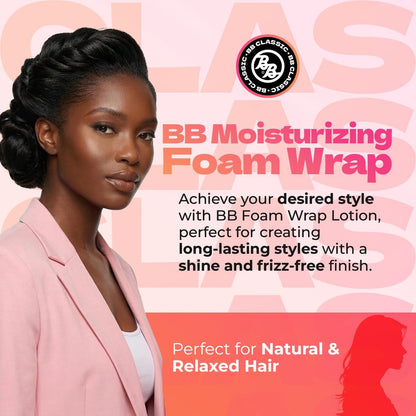 Bronner Bros BB Foam Wrap Lotion - Moisturizing Foaming Wrap with Olive Oil for Natural & Relaxed Hair - Alcohol-Free, No Flaking or Build-Up, Define Curls, Style Roller Sets & Finger Waves - 8 oz