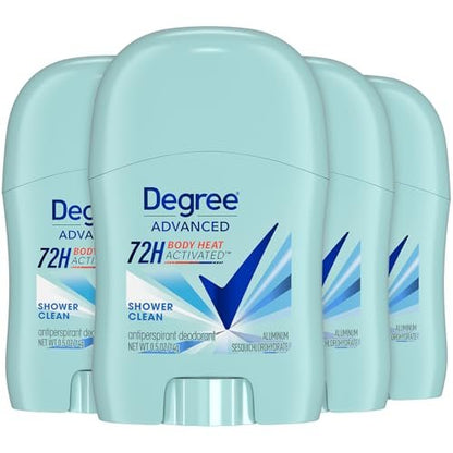 Degree Advanced Antiperspirant Deodorant for Women, Shower Clean, 72H Protection, 0.5 oz Travel Size, 4-Pack