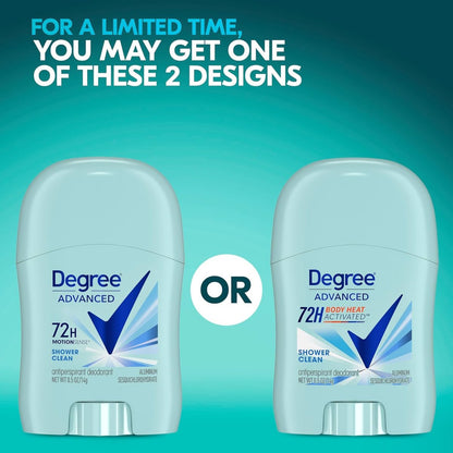 Degree Advanced Antiperspirant Deodorant, Shower Clean, 6-Pack, 0.5 oz Each, 72-Hour Protection for Women