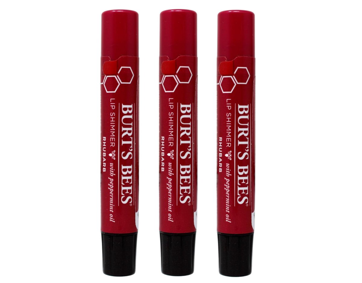 Burt's Bees Lip Shimmer Rhubarb - 0.09 oz (Pack of 3) - Moisturizing Tinted Lip Balm - görsel 1