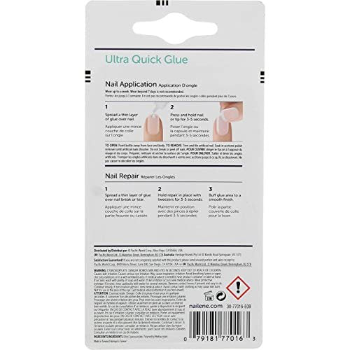 Nailene Ultra Quick Nail Glue - 3 Pack (0.1 oz Each) - Clear Rubber-Based Formula for Strong, Long-Lasting Hold Avelisse