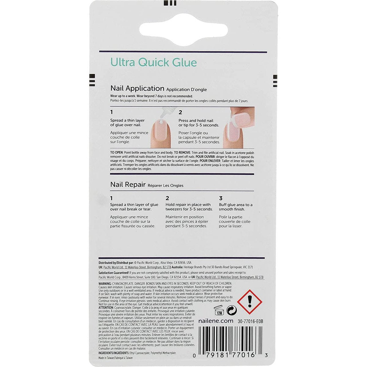 Nailene Ultra Quick Nail Glue - 3 Pack (0.1 oz Each) - Clear Rubber-Based Formula for Strong, Long-Lasting Hold Avelisse