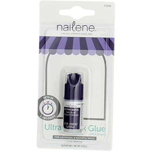 Nailene Ultra Quick Nail Glue - 3 Pack (0.1 oz Each) - Clear Rubber-Based Formula for Strong, Long-Lasting Hold Avelisse