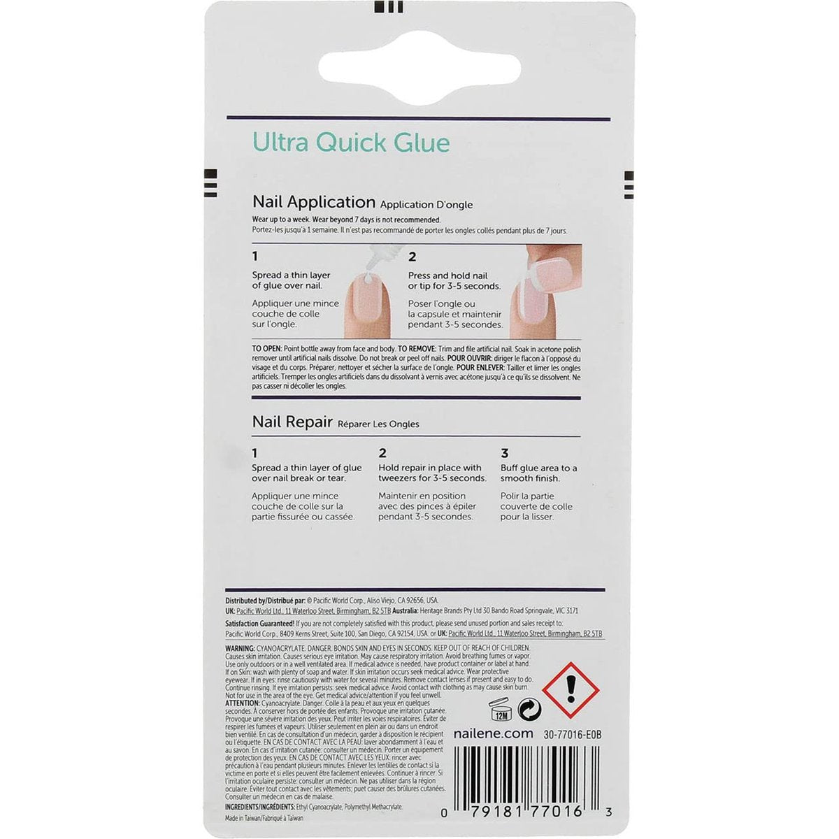 Nailene Ultra Quick Nail Glue - 3 Pack (0.1 oz Each) - Clear Rubber-Based Formula for Strong, Long-Lasting Hold Avelisse