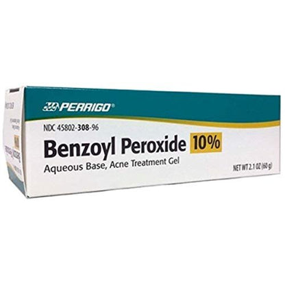 Perrigo 10% Benzoyl Peroxide Acne Treatment Gel - 2.1 oz (Pack of 2) - Maximum Strength Acne Gel for Face & Body Avelisse