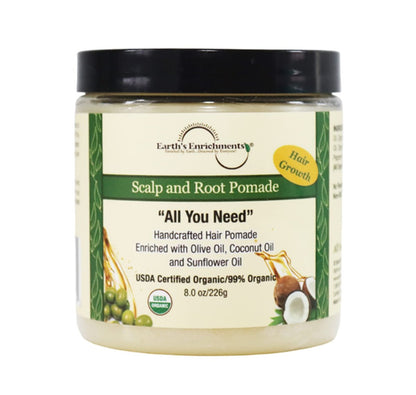 Earth's Enrichments Organic Pomade - Hair Food for Growth with Tea Tree, Rosemary & Lavender Oil - Natural Hair Grease for Thick, Straight, Curly, Wavy, Thin Hair - Women, Men, Kids - USDA Organic - 8 oz Avelisse