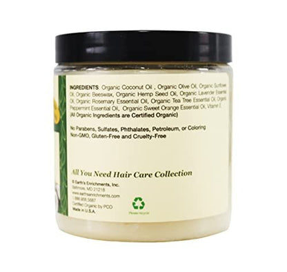 Earth's Enrichments Organic Pomade - Hair Food for Growth with Tea Tree, Rosemary & Lavender Oil - Natural Hair Grease for Thick, Straight, Curly, Wavy, Thin Hair - Women, Men, Kids - USDA Organic - 8 oz Avelisse