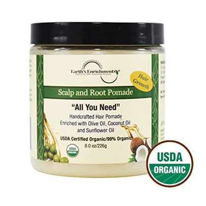Earth's Enrichments Organic Pomade - Hair Food for Growth with Tea Tree, Rosemary & Lavender Oil - Natural Hair Grease for Thick, Straight, Curly, Wavy, Thin Hair - Women, Men, Kids - USDA Organic - 8 oz Avelisse