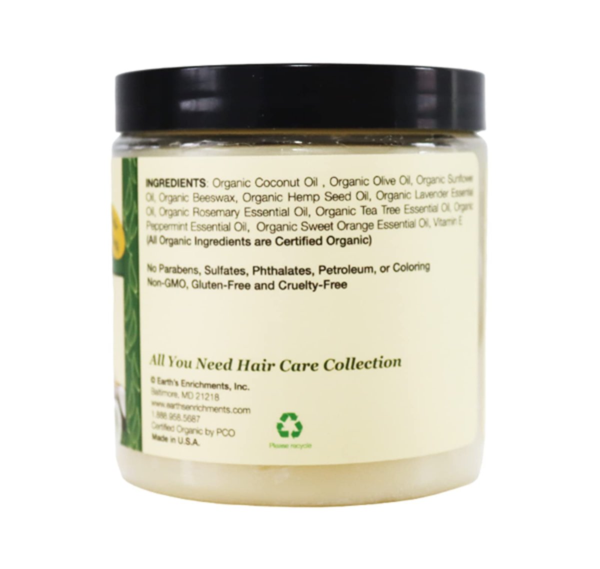 Earth's Enrichments Organic Pomade - Hair Food for Growth with Tea Tree, Rosemary & Lavender Oil - Natural Hair Grease for Thick, Straight, Curly, Wavy, Thin Hair - Women, Men, Kids - USDA Organic - 8 oz Avelisse
