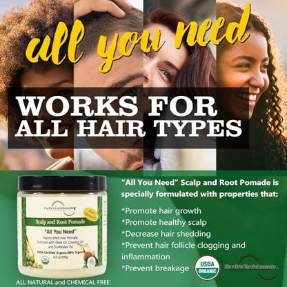 Earth's Enrichments Organic Pomade - Hair Food for Growth with Tea Tree, Rosemary & Lavender Oil - Natural Hair Grease for Thick, Straight, Curly, Wavy, Thin Hair - Women, Men, Kids - USDA Organic - 8 oz Avelisse