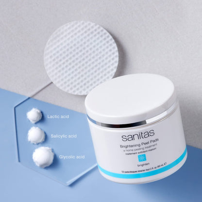 Sanitas Skincare Brightening Peel Pads - Home Exfoliating Treatment with Lactic, Glycolic, and Salicylic Acids, 50 Pads Avelisse