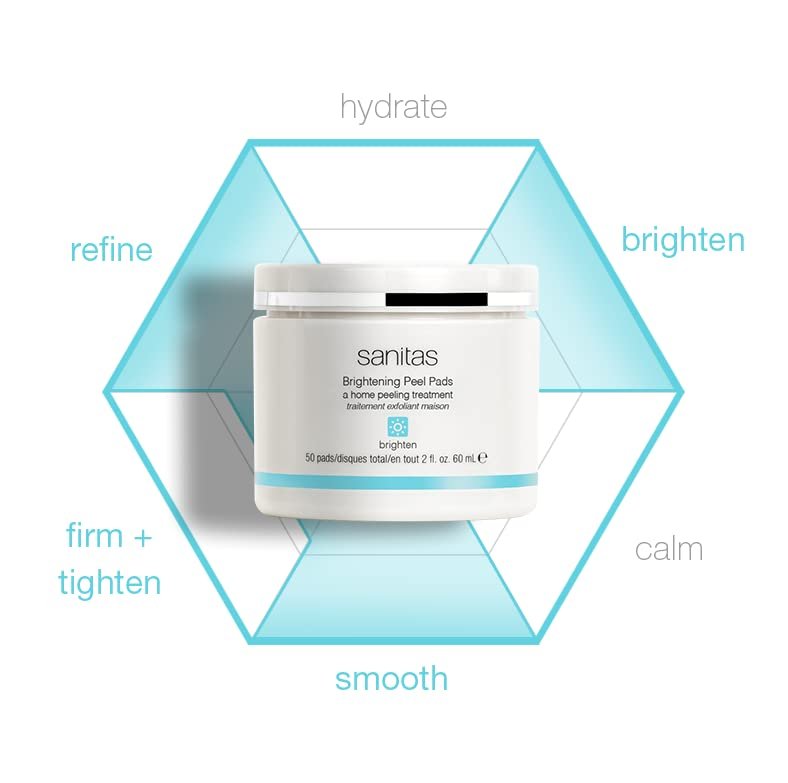 Sanitas Skincare Brightening Peel Pads - Home Exfoliating Treatment with Lactic, Glycolic, and Salicylic Acids, 50 Pads Avelisse