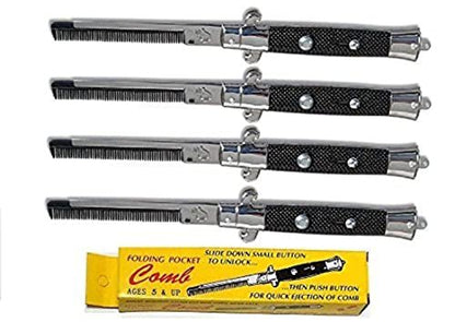 RINCO Switch Blade Combs – Pack of 4 Black Plastic Hair Combs