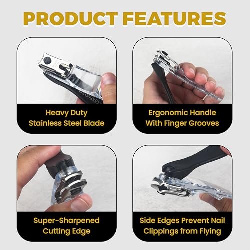 EZ Grip 360 Degree Rotary Stainless Steel Sharp Blade Fingernail Toenail Clipper, Trimmer and Cutter - Black, 4 Inch - görsel 9