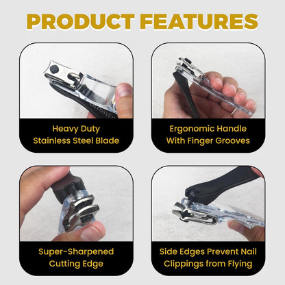 EZ Grip 360 Degree Rotary Stainless Steel Sharp Blade Fingernail Toenail Clipper, Trimmer and Cutter - Black, 4 Inch