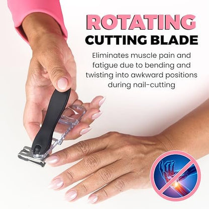 EZ Grip 360 Degree Rotary Stainless Steel Sharp Blade Fingernail Toenail Clipper, Trimmer and Cutter - Black, 4 Inch