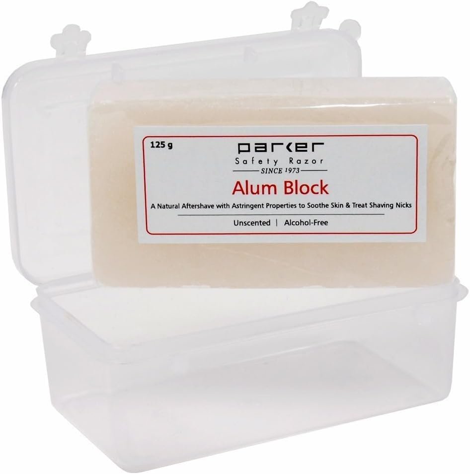 Parker Large Alum Block with Travel Case (125 g / 4.4 oz) - Natural Aftershave with Antiseptic Properties - Essential for Every Wet Shaver Avelisse